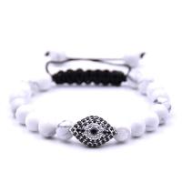Gemstone Woven Ball Bracelets, with Nylon Cord & Brass, Evil Eye, silver color plated, natural & Unisex & adjustable & micro pave cubic zirconia, 8mm Inch 