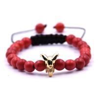 Gemstone Woven Ball Bracelets, with Nylon Cord & Brass, Elephant, gold color plated, natural & Unisex & adjustable & micro pave cubic zirconia, 8mm Inch 