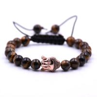 Gemstone Woven Ball Bracelets, with Nylon Cord & Brass, Buddha, rose gold color plated, natural & Unisex & adjustable & micro pave cubic zirconia 8mm Inch 