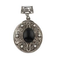 Zinc Alloy Pendant, with ABS Plastic Pearl & Resin, Flat Oval, antique silver color plated, lead & cadmium free Approx 15mm 