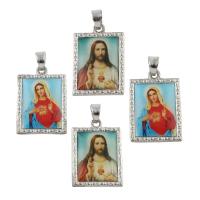 Decal Zinc Alloy Pendants, with Glass, Rectangle, platinum color plated lead & cadmium free Approx 