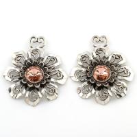Zinc Alloy Flower Pendants, antique silver color plated, with rhinestone, lead & cadmium free Approx 