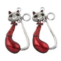 Zinc Alloy Animal Pendants, Cat, antique silver color plated, enamel & with rhinestone, lead & cadmium free Approx 3mm 