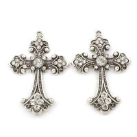 Zinc Alloy Cross Pendants, antique silver color plated, with rhinestone, lead & cadmium free Approx 3mm 