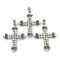 Zinc Alloy Cross Pendants, antique silver color plated, with rhinestone, lead & cadmium free Approx 