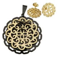 Fashion Stainless Steel Jewelry Sets, pendant & earring, Flower, plated, for woman 14mm Approx 