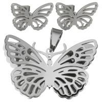 Fashion Stainless Steel Jewelry Sets, pendant & earring, Butterfly, for woman, original color  Approx 