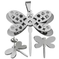 Fashion Stainless Steel Jewelry Sets, pendant & earring, Dragonfly, for woman, original color  Approx 