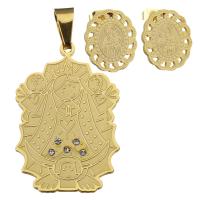 Rhinestone stainless steel Jewelry Set, pendant & earring, gold color plated, for woman & with rhinestone  Approx 