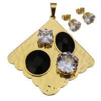 Stainless Steel Jewelry Set, pendant & earring, with Crystal, gold color plated, for woman & faceted 8mm Approx 