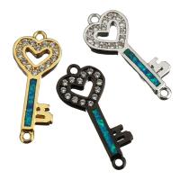 Messing Schmuckverbinder, mit Opal, Schlüssel, plattiert, Micro pave Zirkonia & 1/1-Schleife, keine, 8x19x2mm, Bohrung:ca. 1mm, verkauft von PC