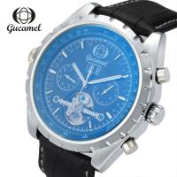 Gucamel® Men Jewelry Watch, PU Leather, with Glass & Stainless Steel & Zinc Alloy, Chinese movement, silver color plated, Life water resistant & adjustable & for man Approx 8.5 Inch 