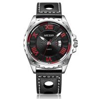 MEGIR® Men Jewelry Watch, PU Leather, with Glass & Stainless Steel & Zinc Alloy, Chinese movement, silver color plated, Life water resistant & adjustable & for man Approx 9 Inch 