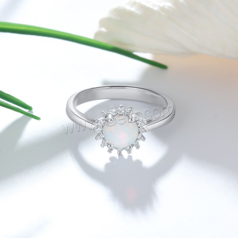 925 Sterling Silver Finger Ring, with Opal, Flower, different size for choice & for woman & with rhinestone, 6mm, 10mm, 2mm, Sold By PC