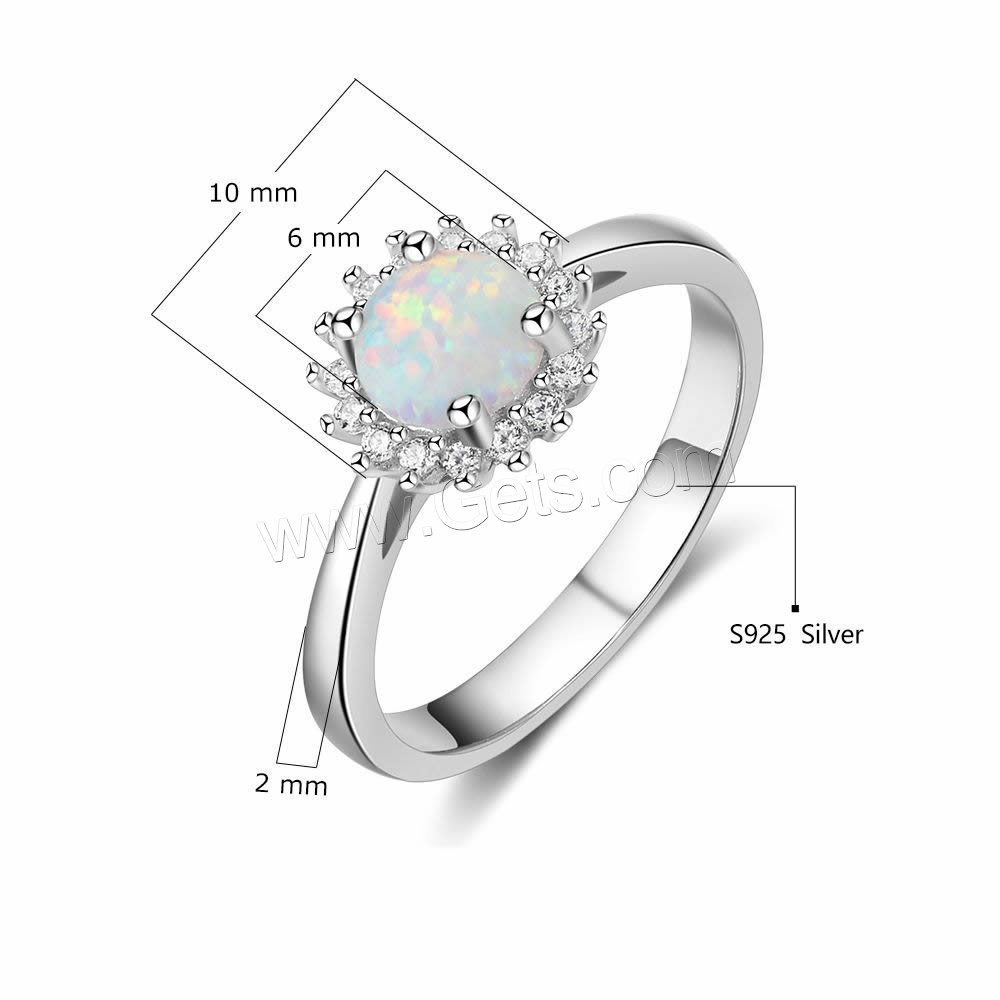 925 Sterling Silver Finger Ring, with Opal, Flower, different size for choice & for woman & with rhinestone, 6mm, 10mm, 2mm, Sold By PC