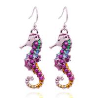 Enamel Zinc Alloy Drop Earring, Seahorse, silver color plated, for woman 