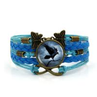 Zinc Alloy Combined Bracelet, butterfly & infinity, with Waxed Linen Cord & PU Leather & Glass, with 5cm extender chain, antique bronze color plated, time gem jewelry & for woman &  & decal lead & cadmium free, 27mm Approx 6.5 Inch 