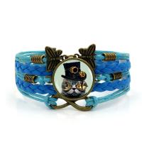 Zinc Alloy Combined Bracelet, butterfly & infinity, with Waxed Linen Cord & PU Leather & Glass, with 5cm extender chain, antique bronze color plated, time gem jewelry & for woman &  & decal lead & cadmium free, 27mm Approx 6.5 Inch 