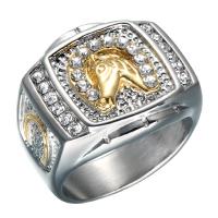 Titanium Steel Finger Ring, Horse, plated & for man & with rhinestone 18mm 