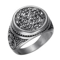 Titanium Steel Finger Ring & for man & with rhinestone & blacken, 17mm 