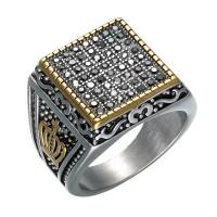 Titanium Steel Finger Ring, plated & for man & with rhinestone & blacken 18mm 