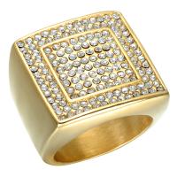 Titanium Steel Finger Ring, gold color plated & for man & with rhinestone, 22mm 