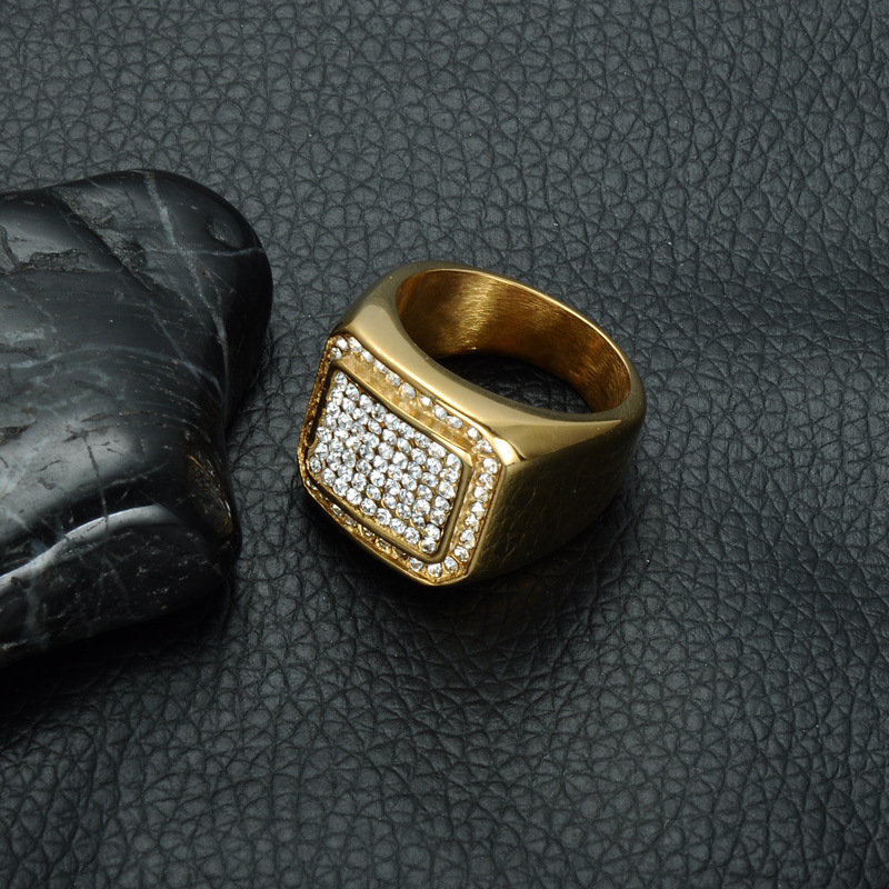 Titanium Steel Finger Ring, gold color plated, different size for choice & for man & with rhinestone, 17mm, Sold By PC