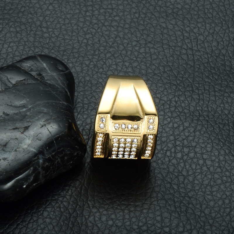 Titanium Steel Finger Ring, gold color plated, different size for choice & for man & with rhinestone, 18mm, Sold By PC