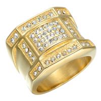 Titanium Steel Finger Ring, gold color plated & for man & with rhinestone, 18mm 