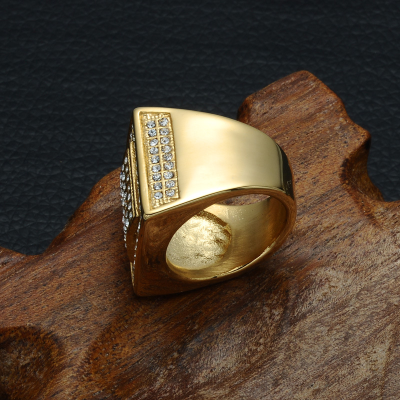 Titanium Steel Finger Ring, gold color plated, different size for choice & for man & with rhinestone, 22mm, Sold By PC
