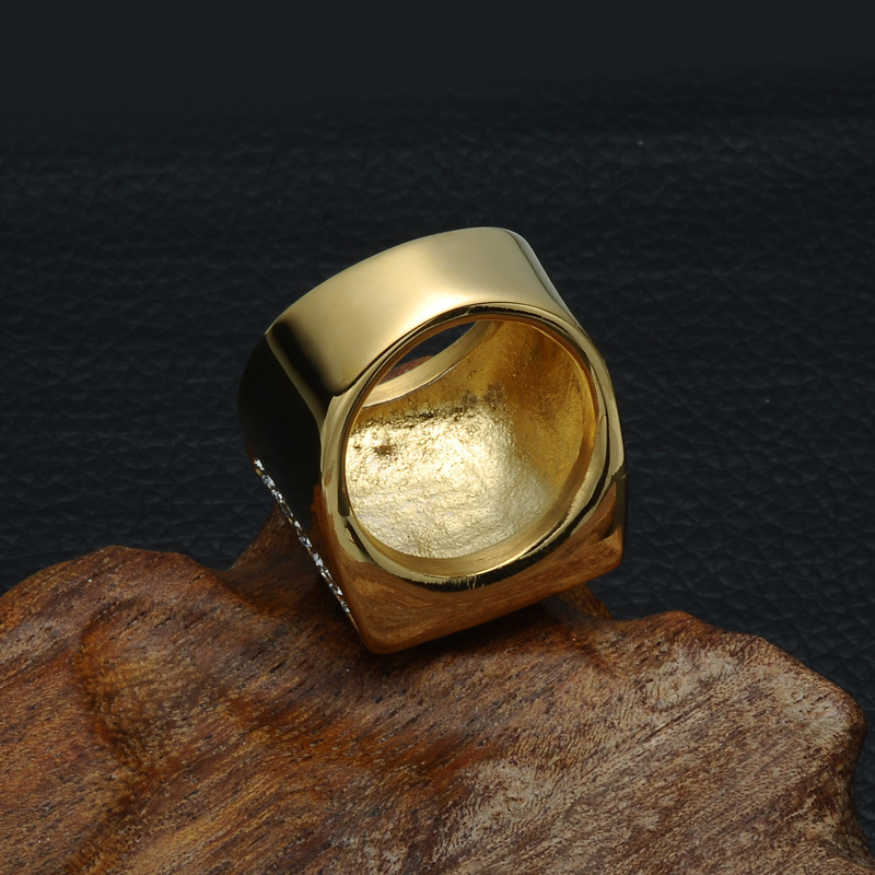 Partículas de acero anillo, chapado en color dorado, diverso tamaño para la opción & para hombre & con diamantes de imitación, 22mm, Vendido por UD