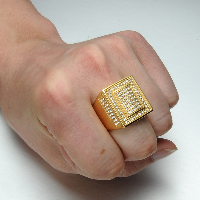 Partículas de acero anillo, chapado en color dorado, diverso tamaño para la opción & para hombre & con diamantes de imitación, 22mm, Vendido por UD