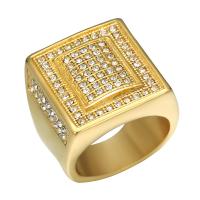 Titanium Steel Finger Ring, gold color plated & for man & with rhinestone, 22mm 