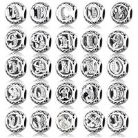 Zinc Alloy European Alphabet Beads, Alphabet Letter, antique silver color plated & micro pave rhinestone & without troll & hollow, 13mm Approx 4mm 