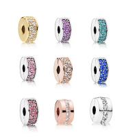 Zinc Alloy European Clip, plated & micro pave rhinestone & without troll, 13mm Approx 4mm 