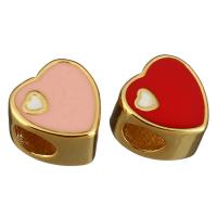 perles pandore en laiton à émail, coeur, Placage de couleur d'or, sans filetage, plus de couleurs à choisir Environ 5mm, Vendu par PC
