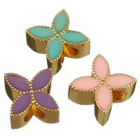 Enamel Brass European Beads, Flower, gold color plated, without troll Approx 5mm 