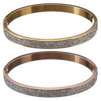 Stainless Steel Bangle, with Rhinestone Clay Pave, plated, for woman 6mm, Inner Approx 59mm 