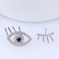 Brass Asymmetric Stud Earrings, Eye, platinum plated, micro pave cubic zirconia & for woman, nickel, lead & cadmium free - 