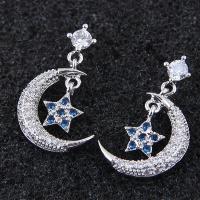 Cubic Zirconia Micro Pave Brass Earring, Moon and Star, platinum plated, micro pave cubic zirconia & for woman, nickel, lead & cadmium free 