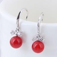 Cubic Zircon Brass Earring, platinum plated, for woman & with cubic zirconia, red, nickel, lead & cadmium free 