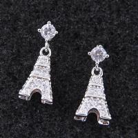 Cubic Zirconia Micro Pave Brass Earring, Eiffel Tower, platinum plated, micro pave cubic zirconia & for woman, nickel, lead & cadmium free 