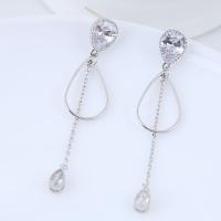 Cubic Zircon Brass Earring, Teardrop, platinum plated, for woman & with cubic zirconia, nickel, lead & cadmium free 