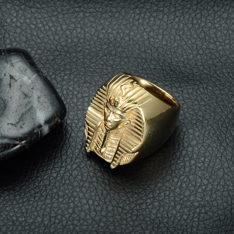 Titanium Steel Finger Ring, Egyptian Pharaoh, gold color plated, different size for choice & for man, 28mm, Sold By PC