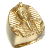Titanium Steel Finger Ring, Egyptian Pharaoh, gold color plated & for man, 28mm 