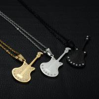 Titanium Steel Necklace, Guitar, plated, oval chain & for man & with rhinestone Approx 22 Inch 