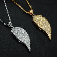 Titanium Steel Necklace, Feather, plated, box chain & for man & with rhinestone Approx 22 Inch 