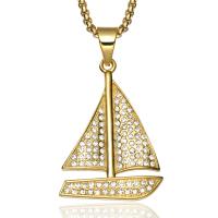 Titanium Steel Necklace, Sail Boat, gold color plated, box chain & for man & with rhinestone Approx 22 Inch 