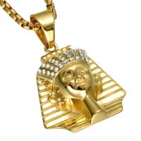 Titanium Steel Necklace, Egyptian Pharaoh, gold color plated, box chain & for man & with rhinestone Approx 22 Inch 