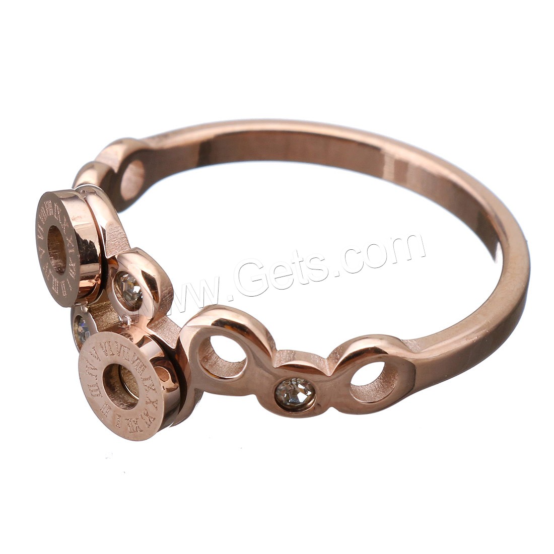 Нержавеющая сталь Rhinestone палец кольцо, нержавеющая сталь, плакированный цветом розового золота, с римская цифра & разный размер для выбора & Женский & со стразами, 9mm, продается PC